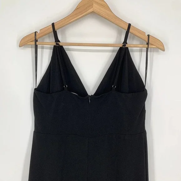 Lulus V Neck Spaghetti Strap Stretch Crepe Maxi Dress Bridesmaid Gown, Black - Picture 5 of 9